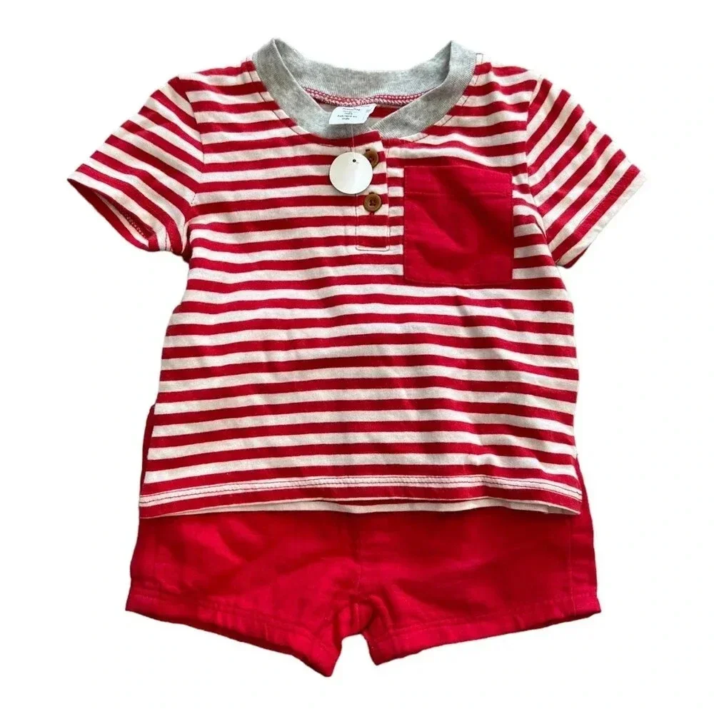 Nordstrom Red Striped Boys Short Set 3 months